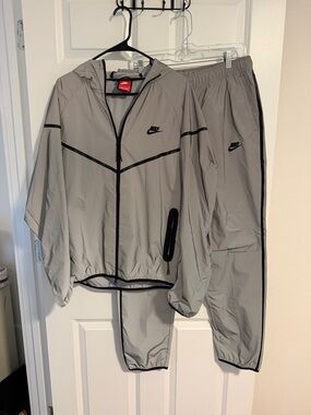 Nike Light Gray Reflective Windbreaker Tracksuit with Black Trim